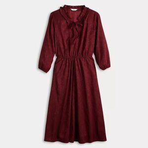 Croft & Barrow Ruffle-Neck Dress Victorian Midi Dark Red Floral Women's Size S